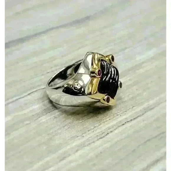 David Yurman Quatrefoil 18K Gold Sterling Silver Onyx Pink Tourmaline Ring SZ 6 - Picture 7 of 11